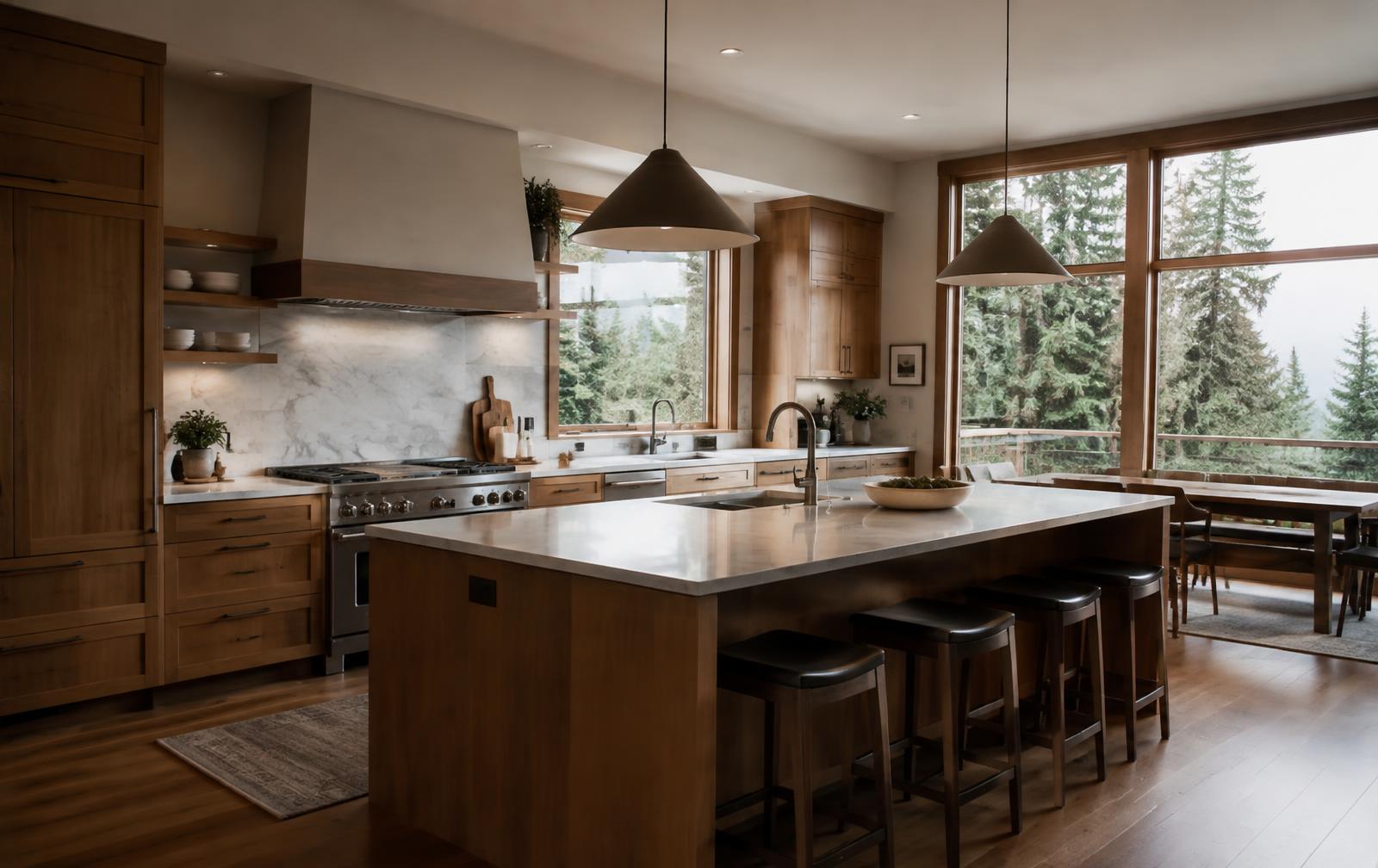 Remodeled kitchen with wood cabinetry in Lake Oswego